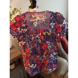 Koi NWOT xs floral purple scrub top